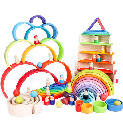 Arched 12pcs Pastel Stacking Rainbow Wooden Block Set 38.5cm