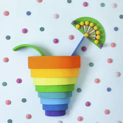 Educational 35cm 7cm Wooden Blocks Toys Rainbow Stacking Blocks