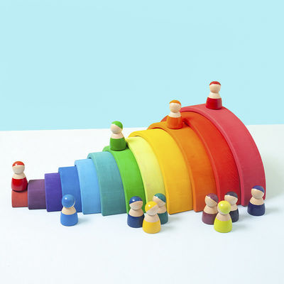 Educational 35cm 7cm Wooden Blocks Toys Rainbow Stacking Blocks
