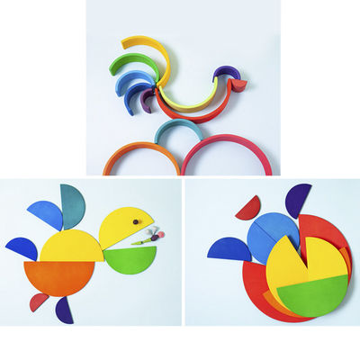 Educational 35cm 7cm Wooden Blocks Toys Rainbow Stacking Blocks