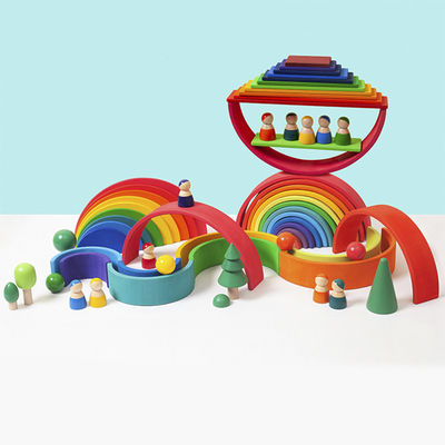 Educational 35cm 7cm Wooden Blocks Toys Rainbow Stacking Blocks