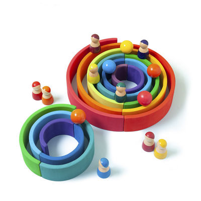 Educational 35cm 7cm Wooden Blocks Toys Rainbow Stacking Blocks