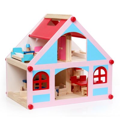 Mansion 38cm Wooden Doll House Toys Furniture Colored