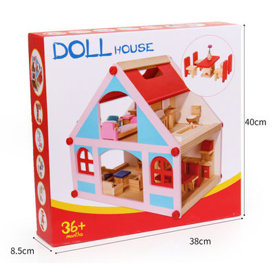 Mansion 38cm Wooden Doll House Toys Furniture Colored