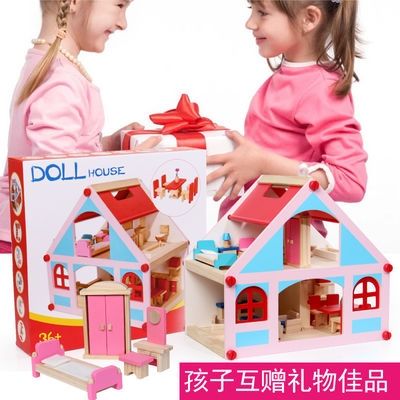 Mansion 38cm Wooden Doll House Toys Furniture Colored