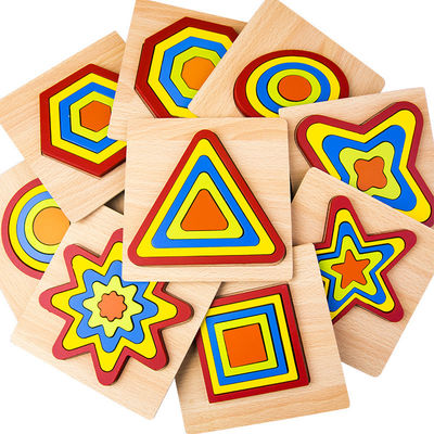 DIY 1cm Geometric Wooden Block Puzzle Toys Jigsaw Baby