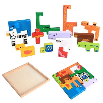 Forest 1.7cm Wooden Block Puzzle Toys Animal Town Wooden Blocks