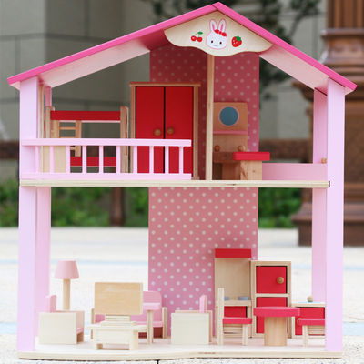 Natural Handmade Wooden Doll House Toys DIY Colored ISO9001