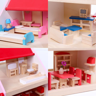 Natural Handmade Wooden Doll House Toys DIY Colored ISO9001