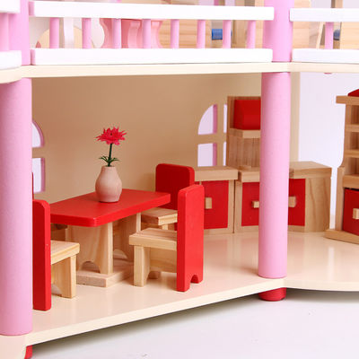 24cm Pink Mini Wooden Doll House Toys Traditional Colored