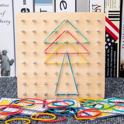 Kids 15cm Tie Nail Wooden Math Toy Math Wooden Blocks Montessori Graphic Board