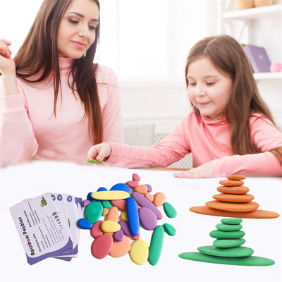 6cm Pebbles Colored Wooden Building Blocks Toy For Kids