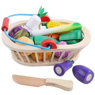 4.5cm Wooden Fruit Cutting Set Vegetables Kitchen Role Play Set