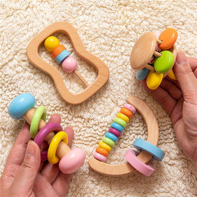 Rattle Soother 7.2cm Wooden Musical Toys Childrens Wooden Instruments