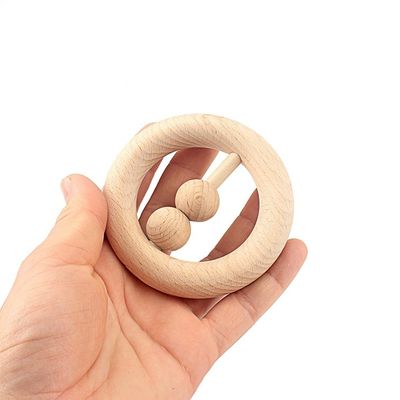 Handbell  6 Inch Wooden Teethers Safe Tambor Beech Wood Teether