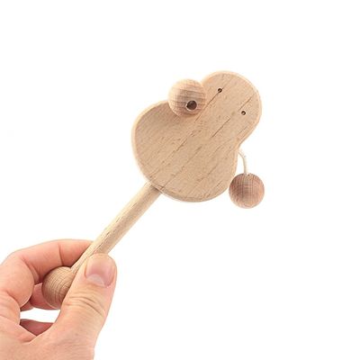 Handbell  6 Inch Wooden Teethers Safe Tambor Beech Wood Teether