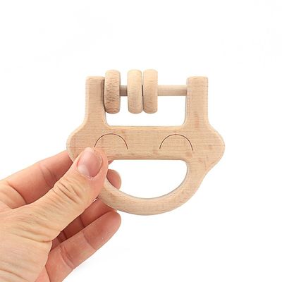 Handbell  6 Inch Wooden Teethers Safe Tambor Beech Wood Teether
