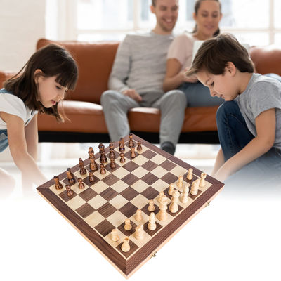 Checkers 1.97in Large Folding Chess Board Wooden Magnetic Chess Set
