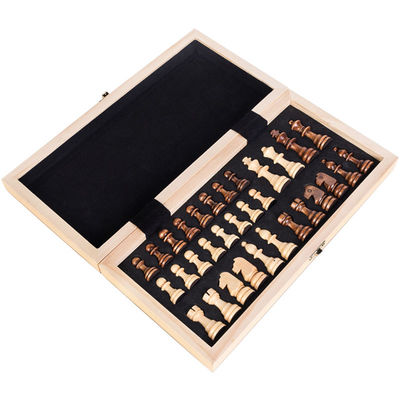 Checkers 1.97in Large Folding Chess Board Wooden Magnetic Chess Set