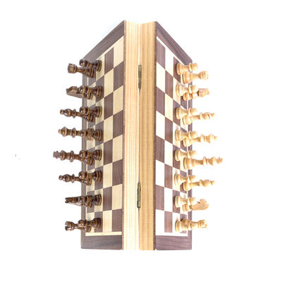 Checkers 1.97in Large Folding Chess Board Wooden Magnetic Chess Set