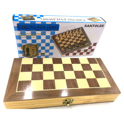 Checkers 1.97in Large Folding Chess Board Wooden Magnetic Chess Set