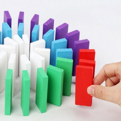 2cm Automatic Domino Brick Laying Toy Train Puzzle Natural Colored