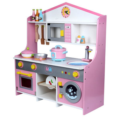 ISO9001 Simulation Wooden Cooking Toys Pink Wooden Kitchen Accessories