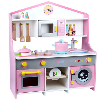 ISO9001 Simulation Wooden Cooking Toys Pink Wooden Kitchen Accessories