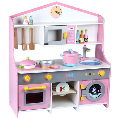 ISO9001 Simulation Wooden Cooking Toys Pink Wooden Kitchen Accessories