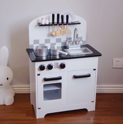 Kids Grey Wooden Kitchen Toys For Toddlers Black 77.8cm