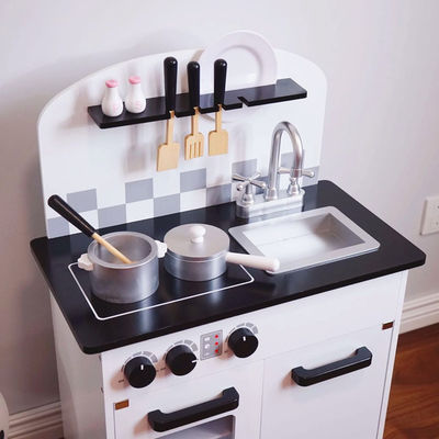 Kids Grey Wooden Kitchen Toys For Toddlers Black 77.8cm