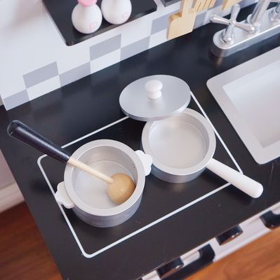Kids Grey Wooden Kitchen Toys For Toddlers Black 77.8cm