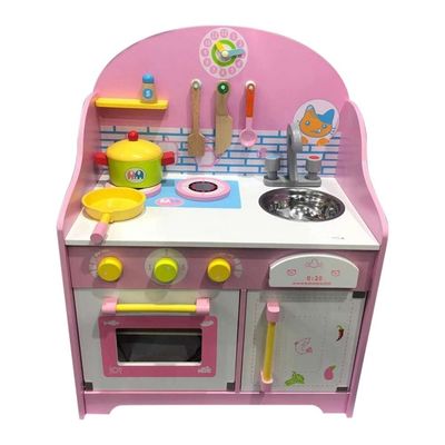 Utensils 30cm Pink Wooden Play Kitchen Tabletop Playhouse Toys