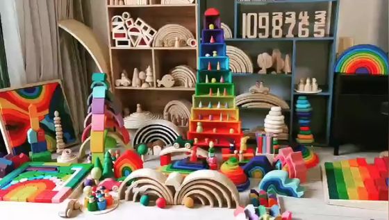 9600 Pcs Natural Wooden Rainbow Stacker 35cm Beech Non Toxic