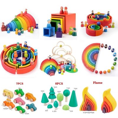 9600 Pcs Natural Wooden Rainbow Stacker 35cm Beech Non Toxic