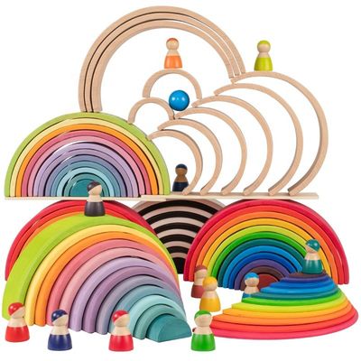 9600 Pcs Natural Wooden Rainbow Stacker 35cm Beech Non Toxic