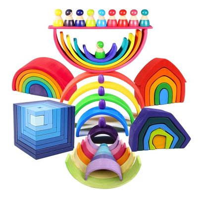 9600 Pcs Natural Wooden Rainbow Stacker 35cm Beech Non Toxic