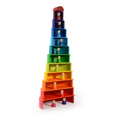 Game 60cm Natural Wooden Rainbow Stacker Baby Laser Carving