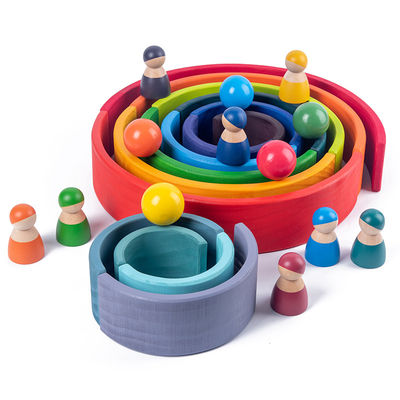 Game 60cm Natural Wooden Rainbow Stacker Baby Laser Carving
