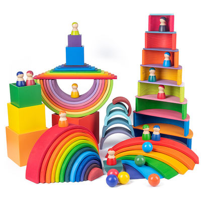 Game 60cm Natural Wooden Rainbow Stacker Baby Laser Carving