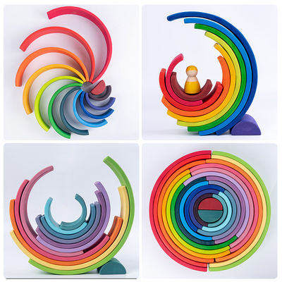 Game 60cm Natural Wooden Rainbow Stacker Baby Laser Carving