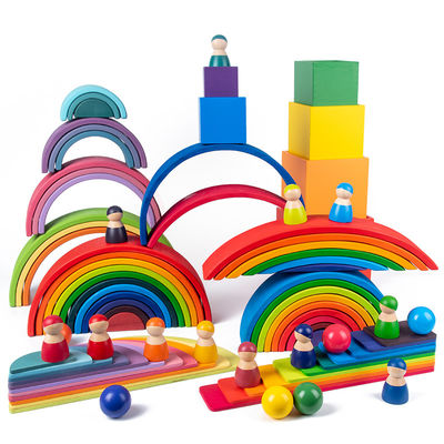 Game 60cm Natural Wooden Rainbow Stacker Baby Laser Carving
