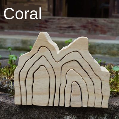 Ins Wavy Wooden Block Puzzle Toys Wooden Rainbow Blocks Coral Grimm