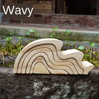 Ins Wavy Wooden Block Puzzle Toys Wooden Rainbow Blocks Coral Grimm