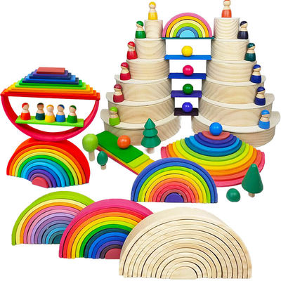 Brown 18cm Rainbow Wooden Building Blocks Toy Creative Educational