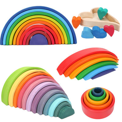 Brown 18cm Rainbow Wooden Building Blocks Toy Creative Educational