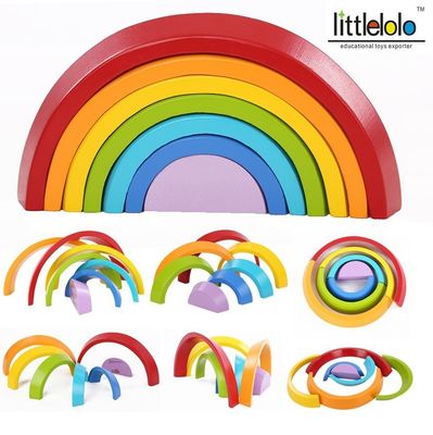 Baby 15cm Bridge Wooden Building Blocks Toy Nesting Rainbow Block Set