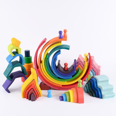 Baby 15cm Bridge Wooden Building Blocks Toy Nesting Rainbow Block Set
