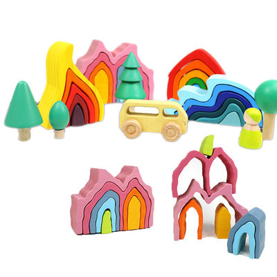 DIY Assembled 11.5cm Wooden Blocks Toys Montessori Block Set Stacked Balance