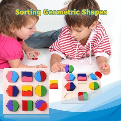 Sorting Wooden Montessori Baby Toys Geometric Wooden Blocks 15cm Preschool